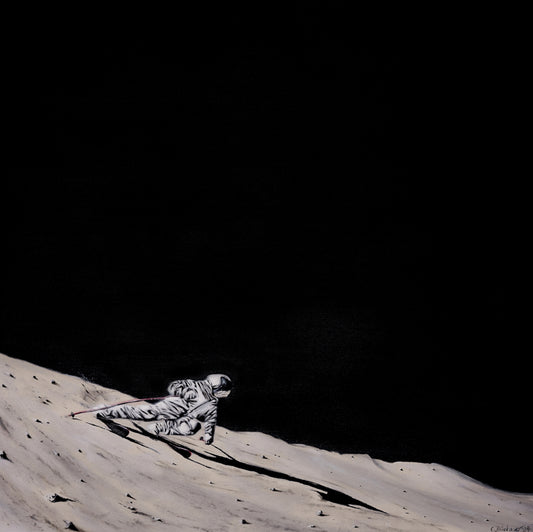 Astronaut auf Ski im Original